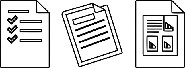 Document Collection Icons Representing Checklist Report and Design Templates for Efficient Workflow Management and Business Productivity