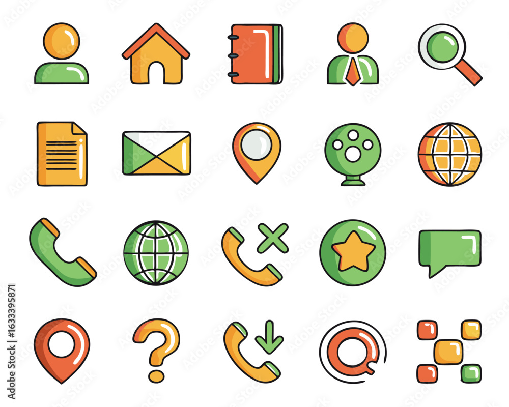 Poster collection of essential web contact communication icons including home phone email and address symbo