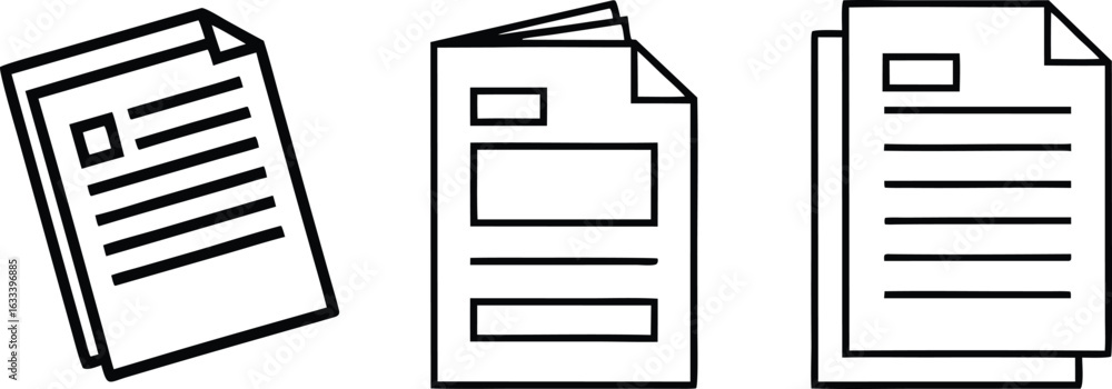 Poster documents icon set representing different states of paper documents for business use and information