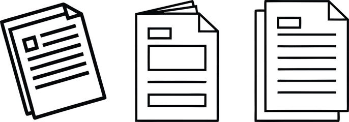 Documents icon set representing different states of paper documents for business use and information presentation digitally