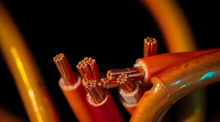 Professional Shot of Copper Wiring with a Focus on Electrical Technology