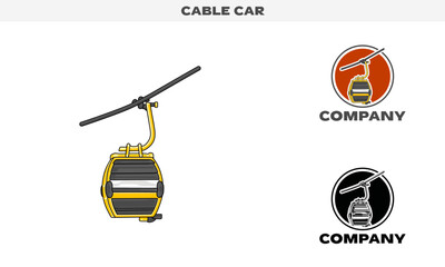 Illustration vector  graphic of Cable Car, colorful and black and white color variation,  Logo Badge Template vector