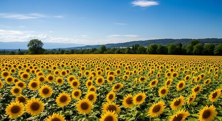 Vast Sunflower Field under a Blue Sky Stunning Summer Landscape Photography