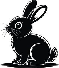 Fototapeta premium Black rabbit sitting with large eyes white eyes long ears
