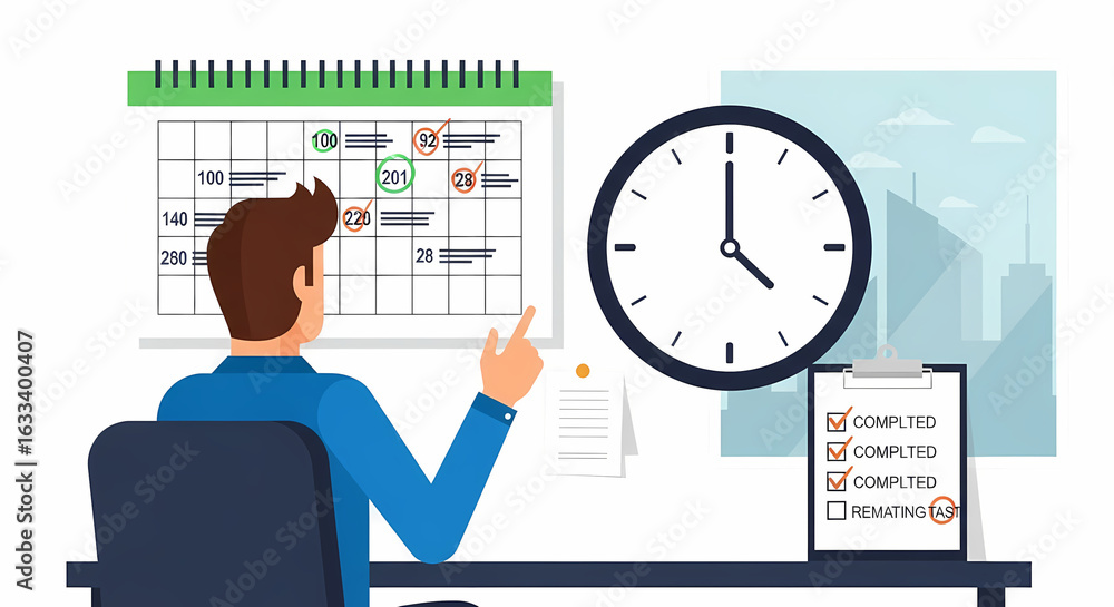 Poster a professional efficiently manages his busy schedule, meticulously tracking tasks and deadlines on a
