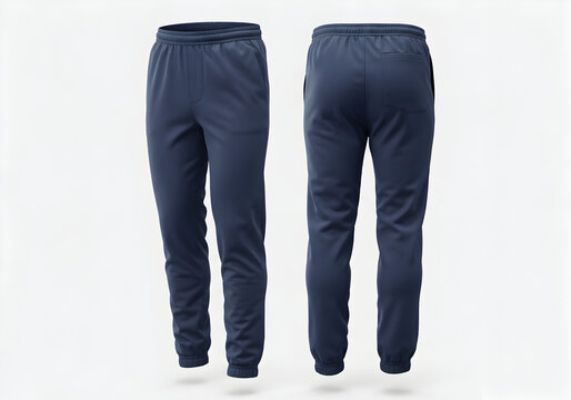 Blue Joggers, Front and Back Views on White Background, Apparel