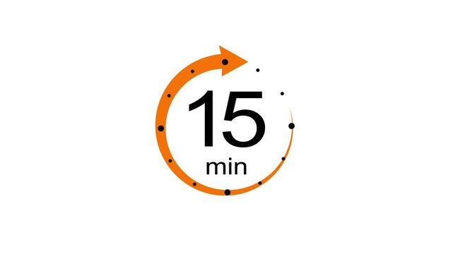 15 min clock icon animation. arrow Clock 15-minute icon Digital and analog clock 15 minutes isolated on white background. and creating a stunning video.4k video.