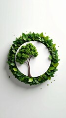 Green Circular Arrangement with Tree on a White Background representing Growth