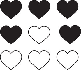 Set of black hearts, stylized hearts on a white backgroun,d hearts for Valentine's Day
