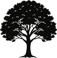 Black tree silhouette isolated on white background vector illustration