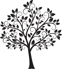 Stylized silhouette tree with leaves isolated on a white background