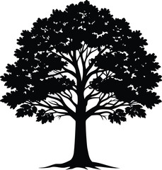 Black tree silhouette isolated on white background vector illustration