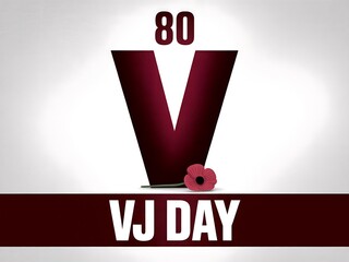 Commemorating 80 years of vj day with a symbolic poppy and bold typography