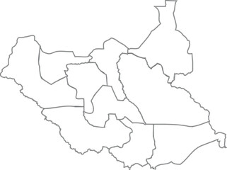 Outline Map of South Sudan with Internal Borders, Simple Black Lines Drawing 