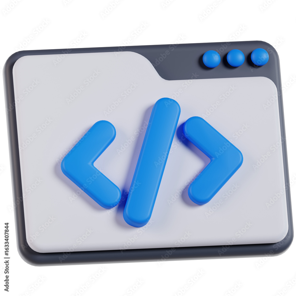 Fototapete 3d rendered modern code symbol in program window showing development process
