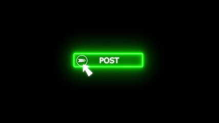 Glowing neon blue color white text cursor animation pointing towards post button in looping with transparent  4k video animation - Powered by Adobe