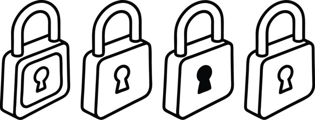 Four Padlocks in a Row Security and Privacy Concept Digital Locks and Data Protection Symbolic Representation of Secure Access and Confidentiality