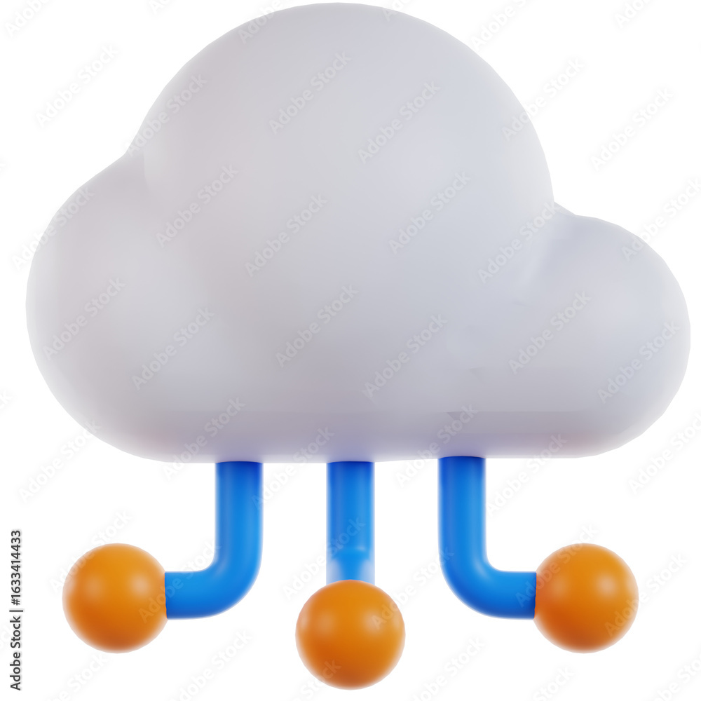 Poster rendered 3d cloud computing network node point connection graphic illustration
