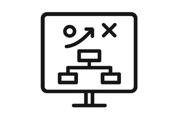 Fototapeta premium Strategy chart on computer screen with arrows and flow diagram planning structure chart