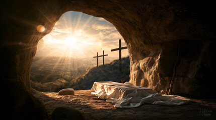 Obraz premium Happy Easter, The Risen Jesus and the Empty Tomb