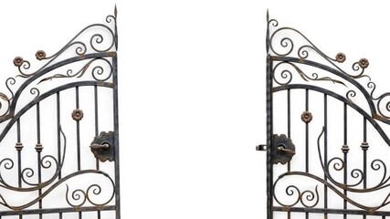 Ornate iron gate stands ajar - Powered by Adobe
