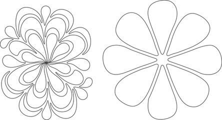 Fototapeta premium Groovy abstract flower art set. Matisse curves daisy flowers poster in groovy trippy funky style. Organic shapes aesthetic wall art in trendy pallete. Curvy psychedelic summer flora