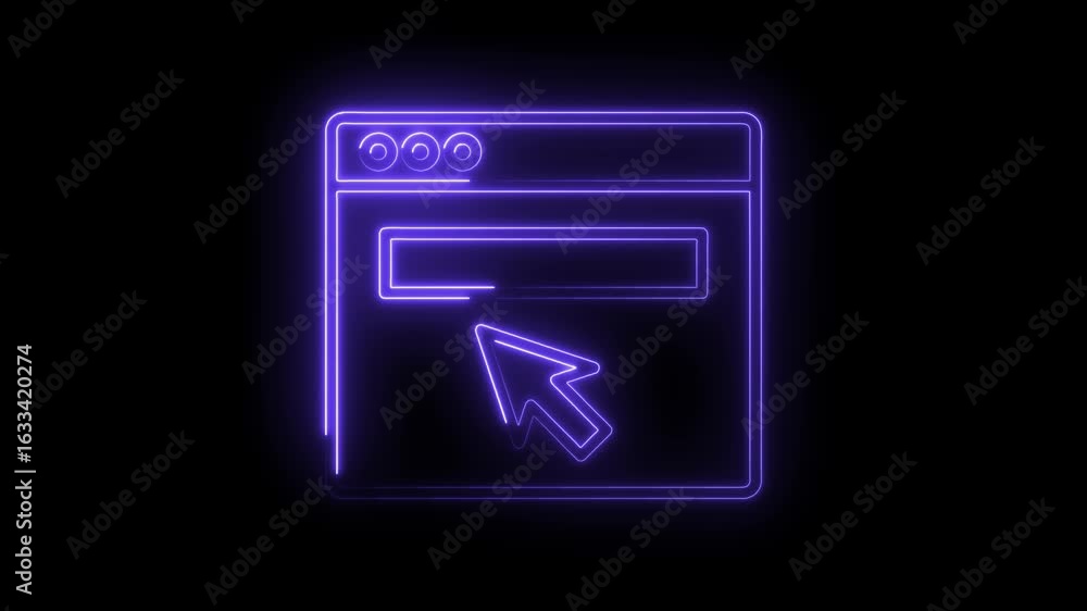 Aufkleber glowing neon purple cursor interacting with futuristic digital interface window progress bar loading