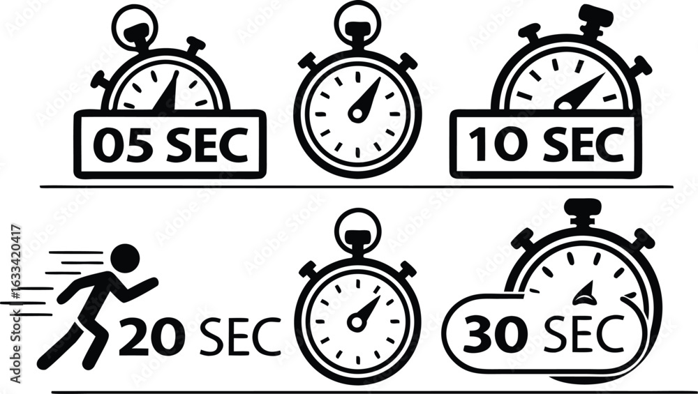 Poster illustrative time duration icon set for various applications including sports and performance measur