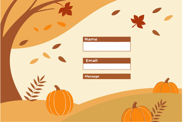 Autumn contact form with pumpkins and falling leaves perfect for seasonal websites and fall themed communications