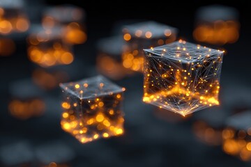 Floating cubes, glowing network