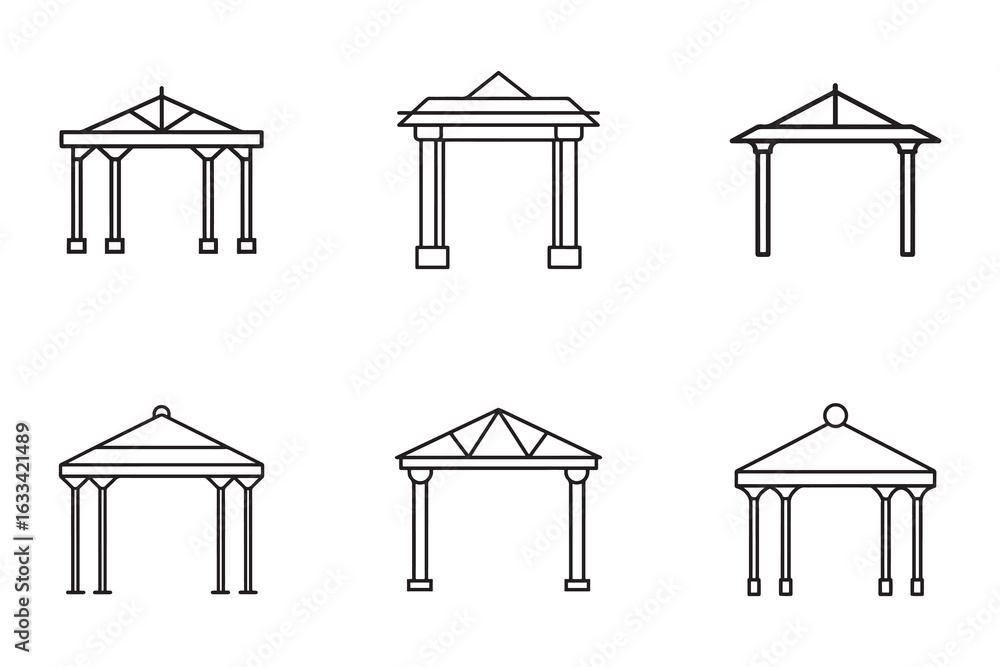 Aufkleber collection of stylized gazebo icons for architecture and design projects in minimalist style perfect