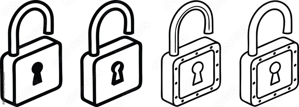 Aufkleber line art padlock collection security and privacy icons in isometric style representing cyber securit