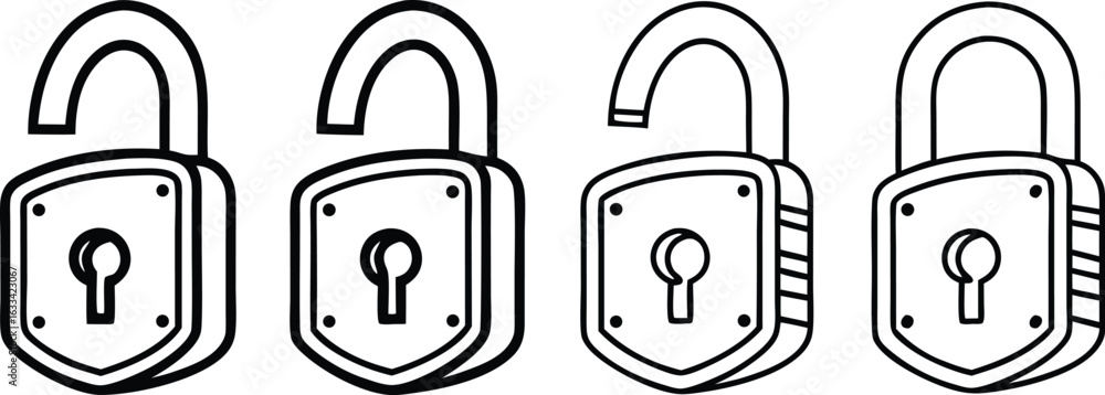 Aufkleber line art padlocks security and privacy concept represented with open and closed locks in a row showi