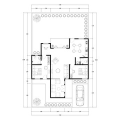 Black and White floor plan of a modern unfurnished house for your design. Suburban house vector blueprint. Architectural background.