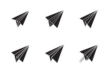 Creative Black Paper Airplane Icons on White Background Symbolizing Innovation and Business Startup Ideas Ready to Take Flight