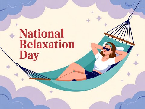 Woman relaxing in a hammock celebrating national relaxation day with a peaceful and serene atmosphere