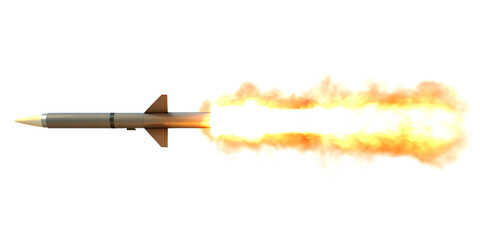 Missile firing with fiery exhaust isolated on a transparent background guided missile