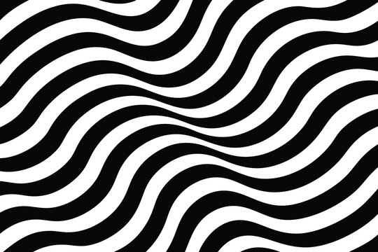 Black and White Wavy Stripes Pattern Background, Abstract Zebra Print Optical Illusion Effect