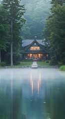 Fototapeta premium 湖畔の静寂な別荘