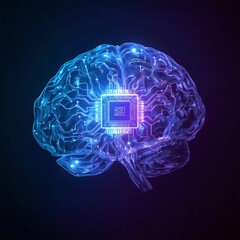 Abstract Futuristic Brain Circuitry:  Neon Blue and Purple Digital Neural Network, AI Concept.