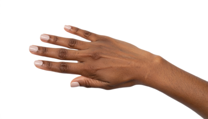 Elegant female hand with perfectly manicured nails reaching out gracefully, signifying connection or invitation