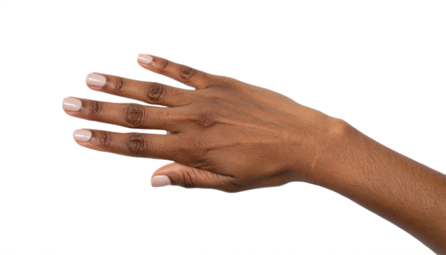 Elegant female hand with perfectly manicured nails reaching out gracefully, signifying connection or invitation