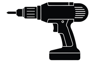 Black Silhouette of Cordless Drill with Battery Pack, Industrial Tool Design Isolated