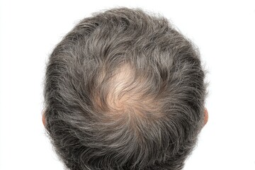Bald spot on graying man's head
