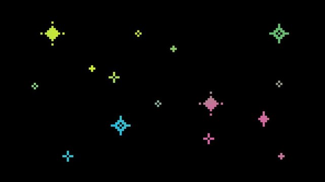 ドット絵の全体にキラキラしループアニメーション,透過背景, 虹色