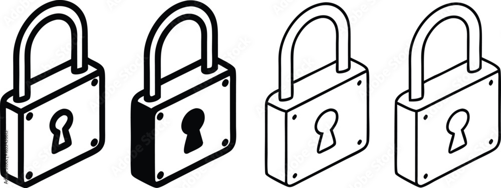 Aufkleber secure locks in a row illustration for protection safety and data security lock outline icons