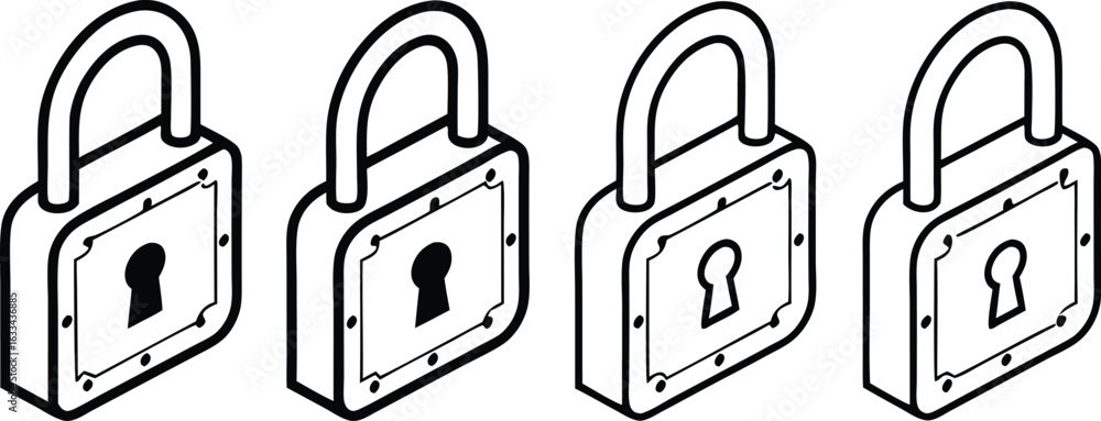 Poster secure padlocks illustration in isometric view for data protection and cyber security solutions