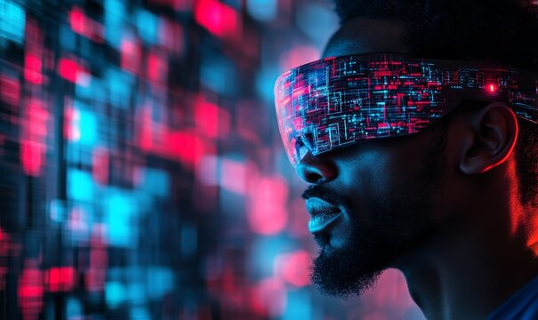 young woman with binary code background, Generative AI