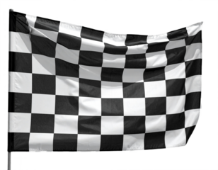 Dynamic checkered racing flag waving triumphantly signaling finish line victory and achievement