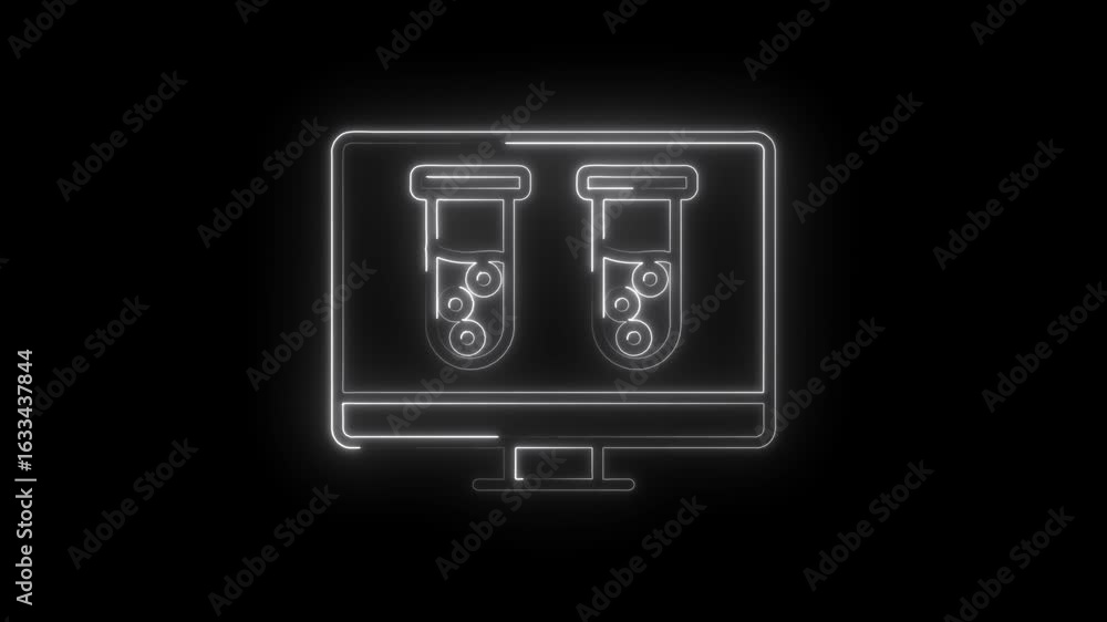 Poster glowing neon science laboratory test tubes displayed on computer monitor screen abstract digital tec